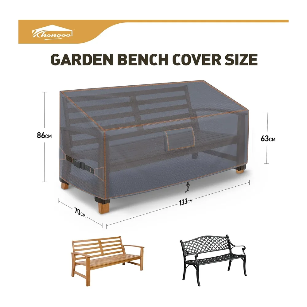 Housse Banc de Jardin 2 Places 133x70x63/86 cm, Imperméable, Gris