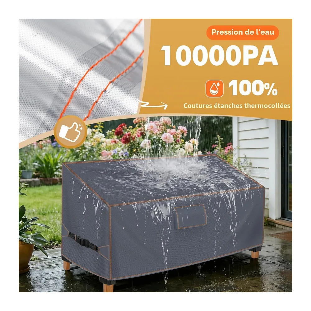 Housse Banc de Jardin 2 Places 133x70x63/86 cm, Imperméable, Gris