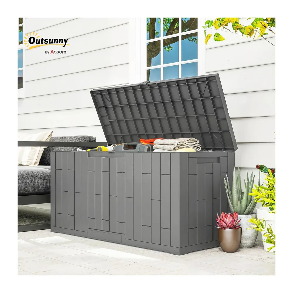 Outsunny Coffre de Rangement Extérieur 227 L 106,5x43x54,5cm Gris
