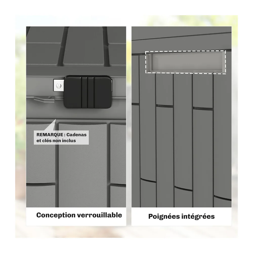 Outsunny Coffre de Rangement Extérieur 227 L 106,5x43x54,5cm Gris
