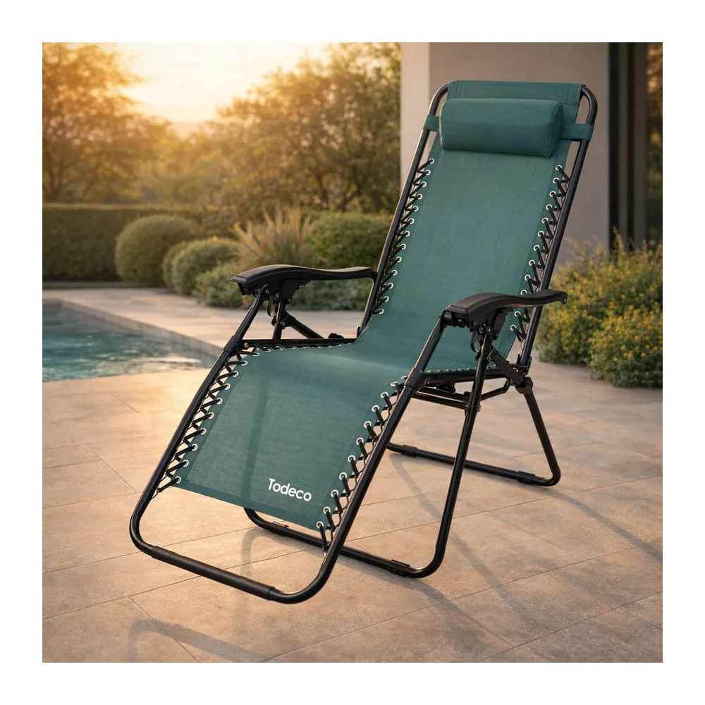 Todeco Chaises Longues Zéro Gravité, Fauteuils Relax de Jardin Pliables en Textilène