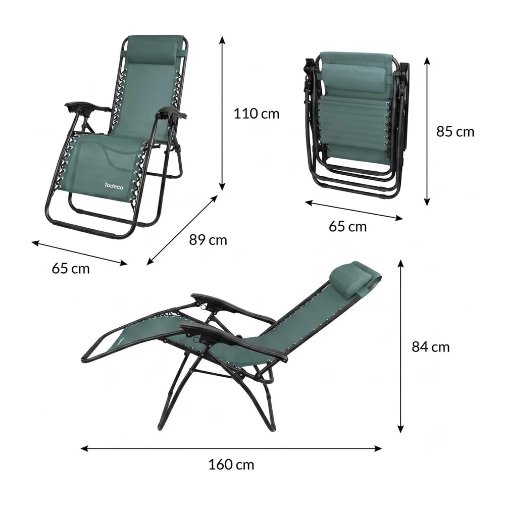 Todeco Chaises Longues Zéro Gravité, Fauteuils Relax de Jardin Pliables en Textilène