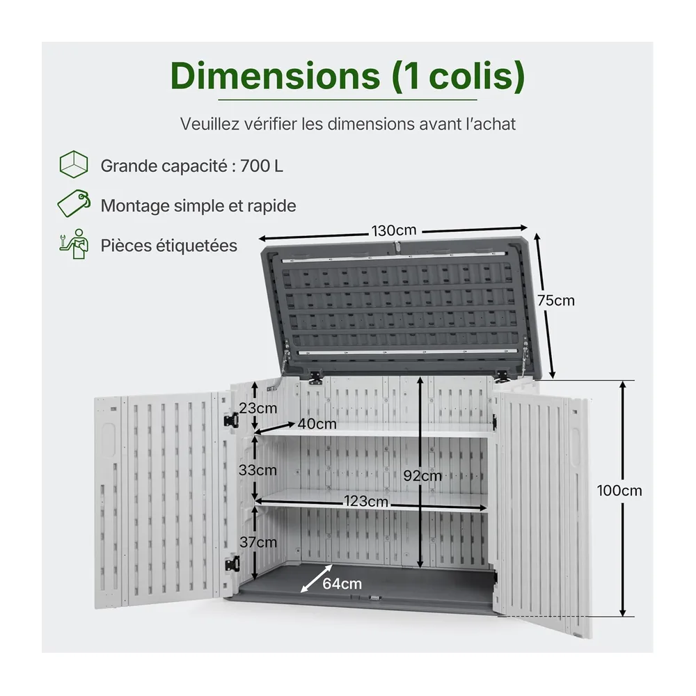 M MACROUT Coffre de Jardin Rangement Extérieur Étanche 700 L avec Étagères