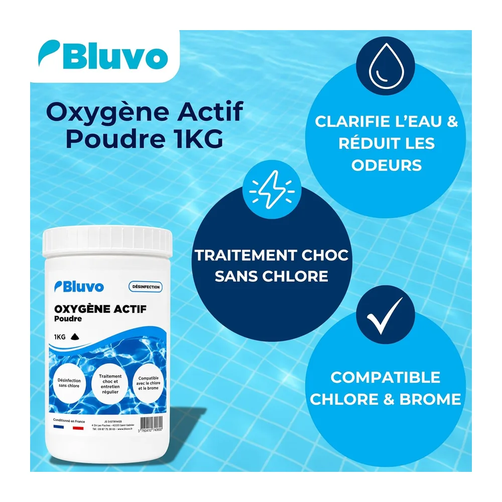 Oxygène Actif Poudre 1KG – Traitement Choc sans Chlore pour Spa et Piscine