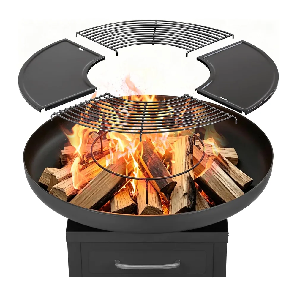 Bali Outdoors Grand Brasero Plancha Ø80 x 92 cm en Fer, Ensemble de Cuisson Extérieur