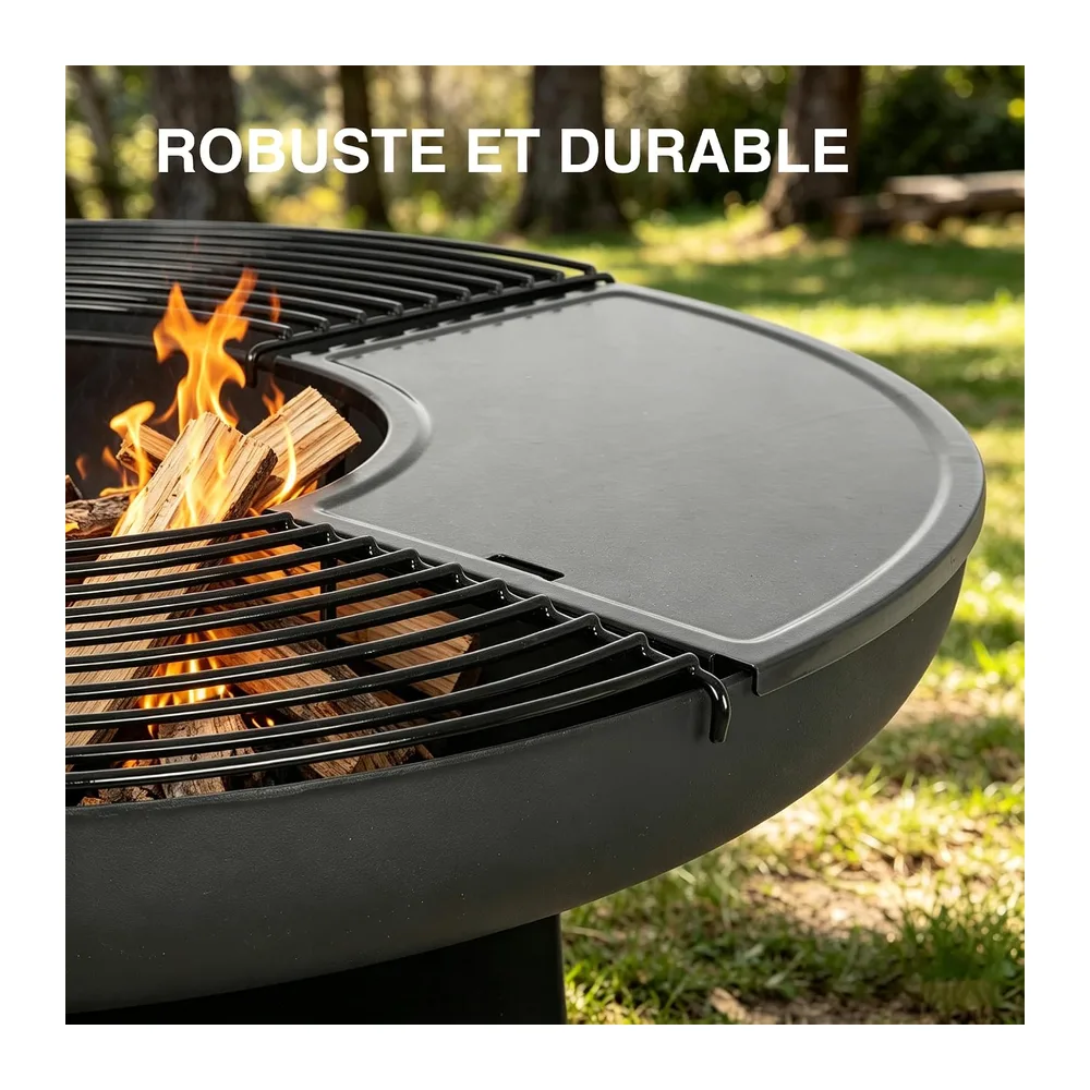 Bali Outdoors Grand Brasero Plancha Ø80 x 92 cm en Fer, Ensemble de Cuisson Extérieur