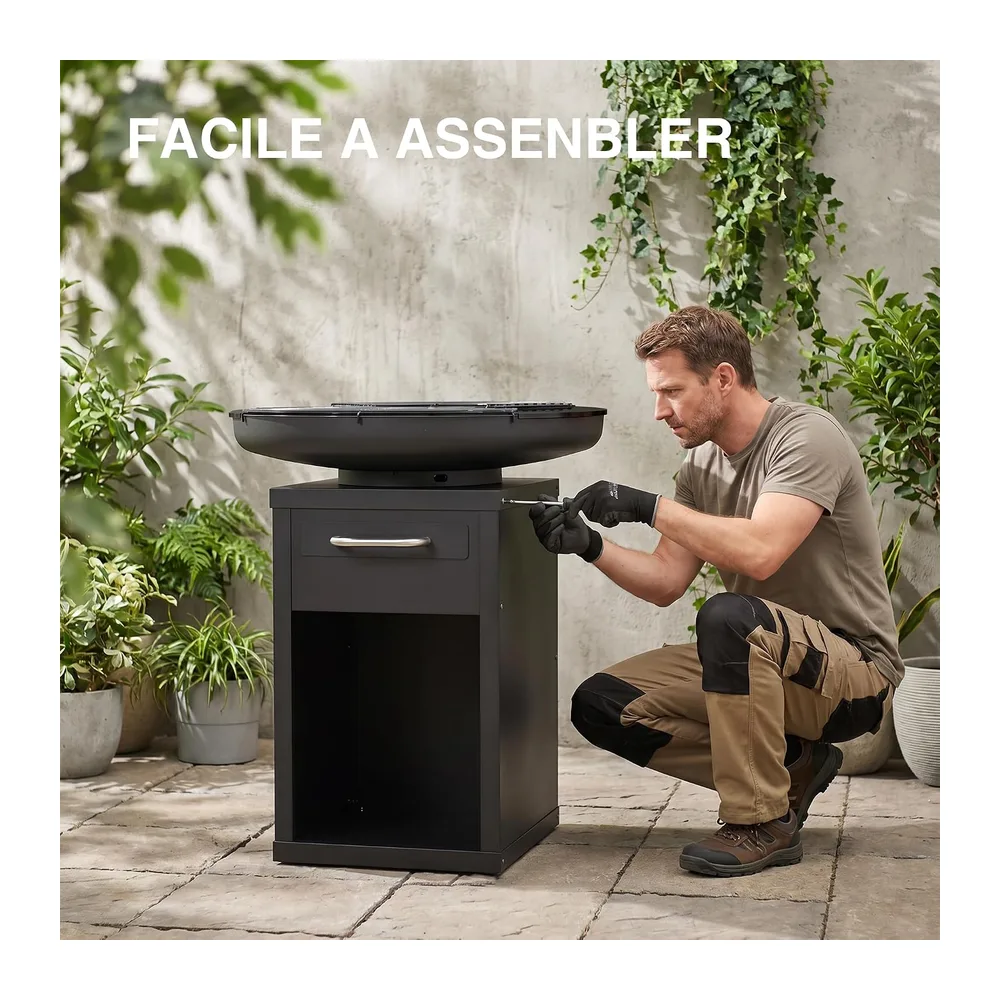 Bali Outdoors Grand Brasero Plancha Ø80 x 92 cm en Fer, Ensemble de Cuisson Extérieur