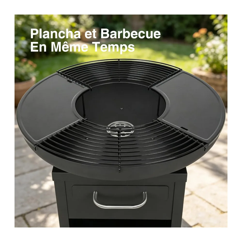 Bali Outdoors Grand Brasero Plancha Ø80 x 92 cm en Fer, Ensemble de Cuisson Extérieur