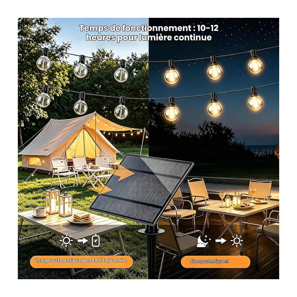 GPATIO Guirlande Lumineuse Exterieure Solaire 30M avec 42 G40 LED Ampoules.