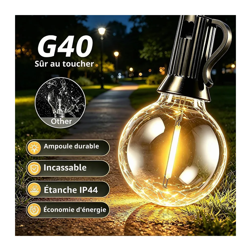 GPATIO Guirlande Lumineuse Exterieure Solaire 30M avec 42 G40 LED Ampoules.