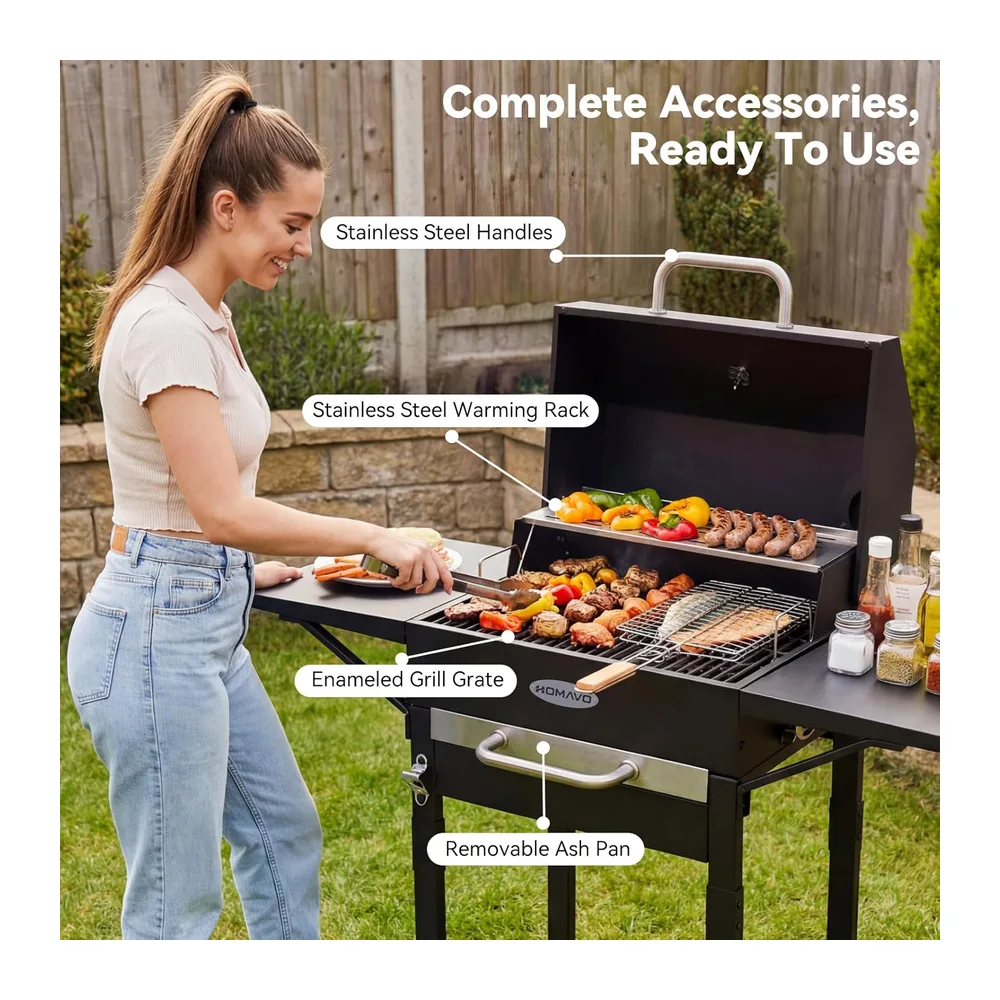 Barbecue charbon avec couvercle et housse, Grill 2 en 1 compact balcon jardin
