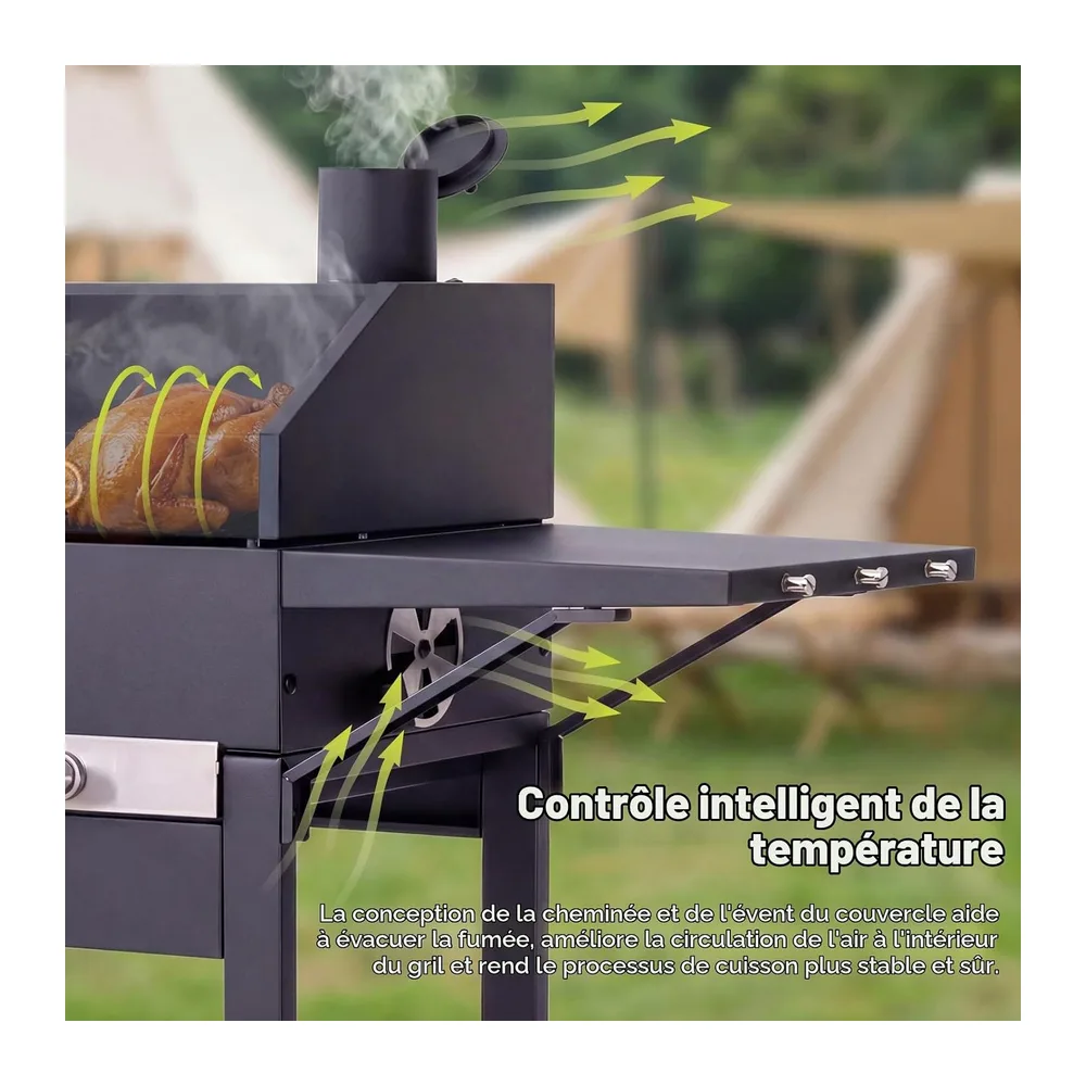 Barbecue charbon avec couvercle et housse, Grill 2 en 1 compact balcon jardin