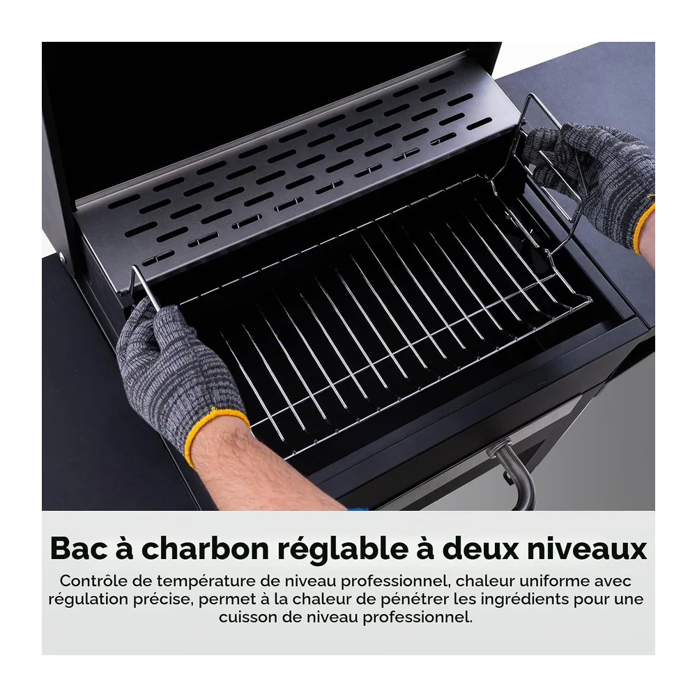 Barbecue charbon avec couvercle et housse, Grill 2 en 1 compact balcon jardin