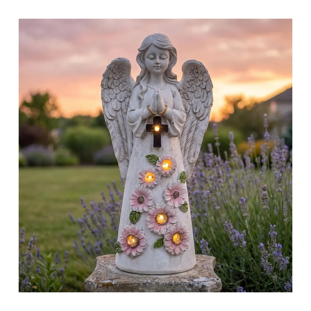 Statues Solaires de Jardin en Forme D'ange Gardien, Statue du Jardin des Anges, Anges Statue JardinS Exterieur, Lumière 
