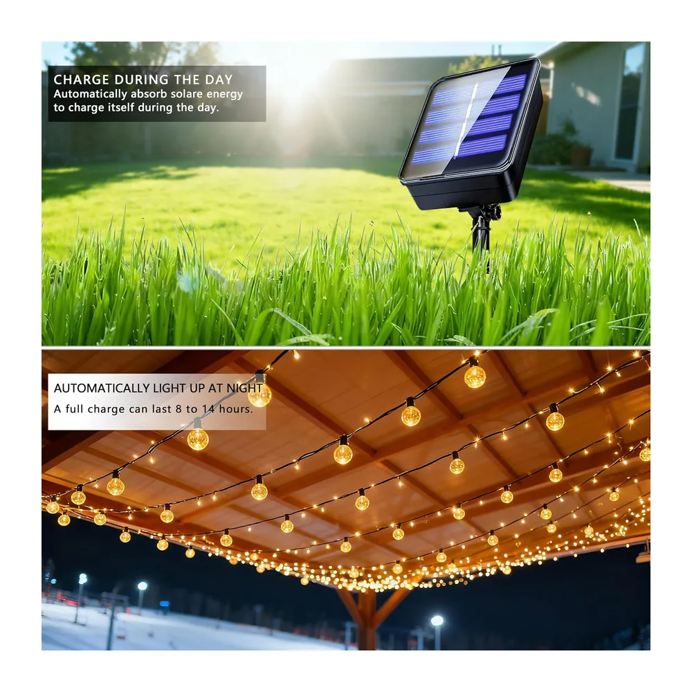 Guirlande Lumineuse Exterieure Solaire 7M 50LED, 8 Modes