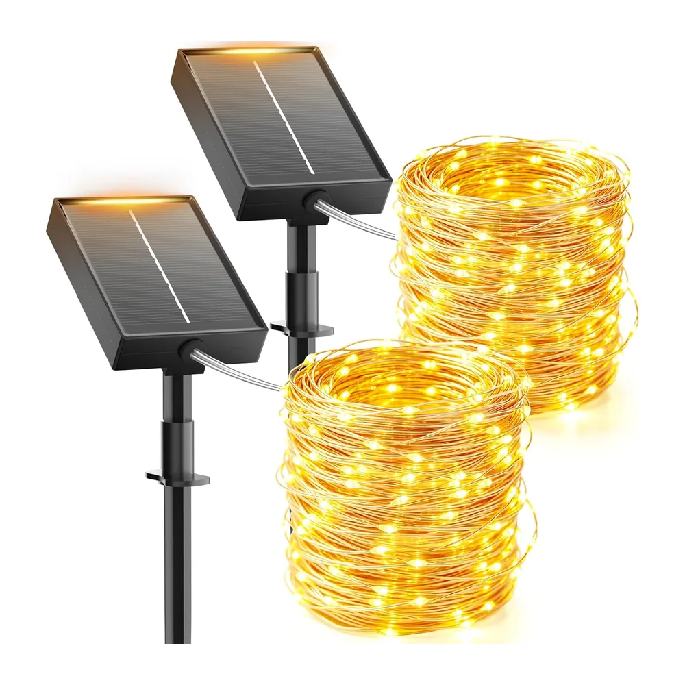 Lot de 2 Guirlande Solaire Exterieur, 15+2M 150 LED Guirlande Lumineuse Solaire