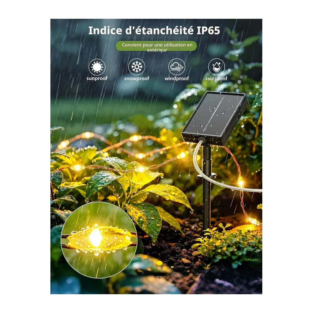 Lot de 2 Guirlande Solaire Exterieur, 15+2M 150 LED Guirlande Lumineuse Solaire