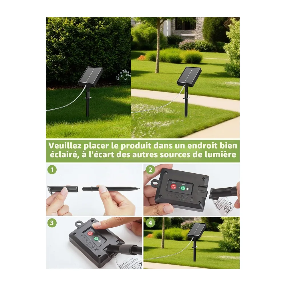 Lot de 2 Guirlande Solaire Exterieur, 15+2M 150 LED Guirlande Lumineuse Solaire