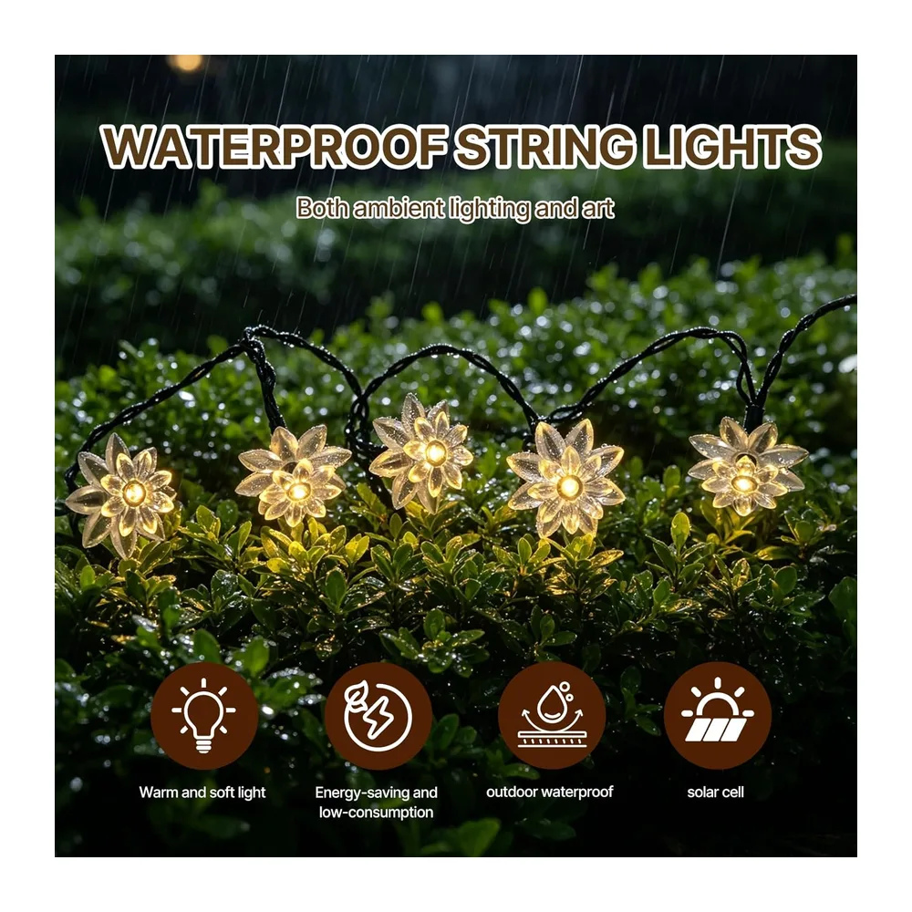 TaimeiMao Guirlande Lumineuse Exterieur Solaire,LED Imperméable Lumières Fleur,Fleurs de