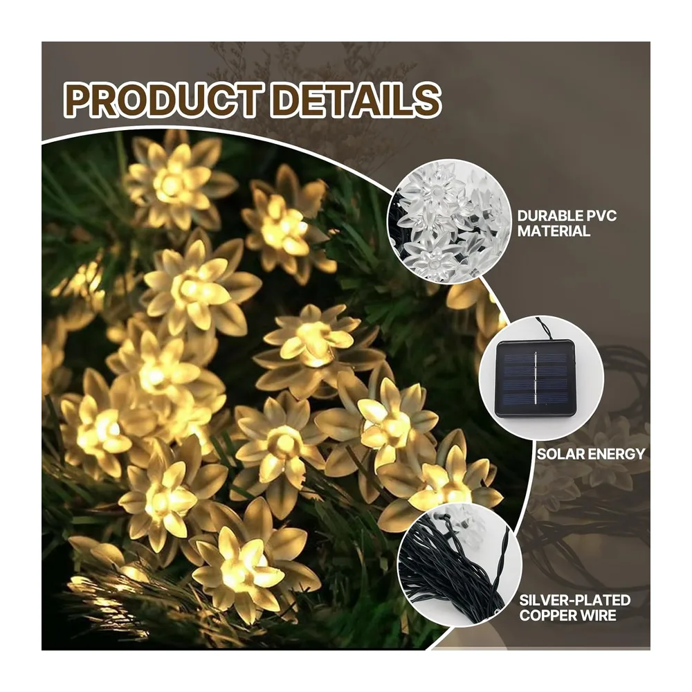 TaimeiMao Guirlande Lumineuse Exterieur Solaire,LED Imperméable Lumières Fleur,Fleurs de