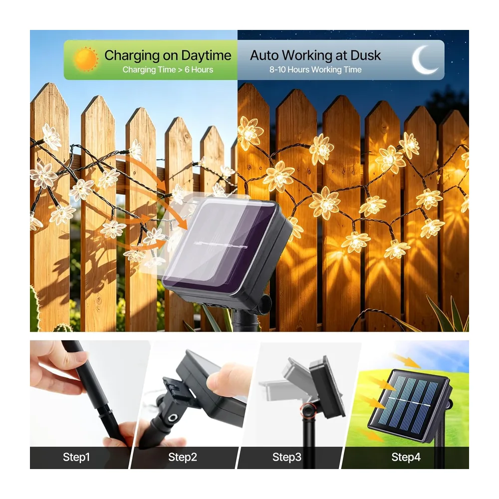 TaimeiMao Guirlande Lumineuse Exterieur Solaire,LED Imperméable Lumières Fleur,Fleurs de
