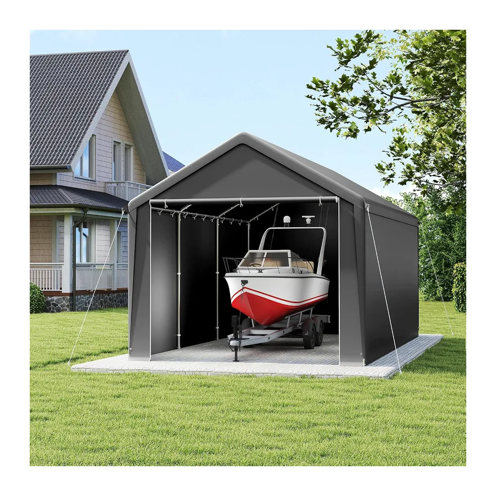 Carport de 3 x 6 m pour extérieur, garage de tente en bâche PE et cadre en métal