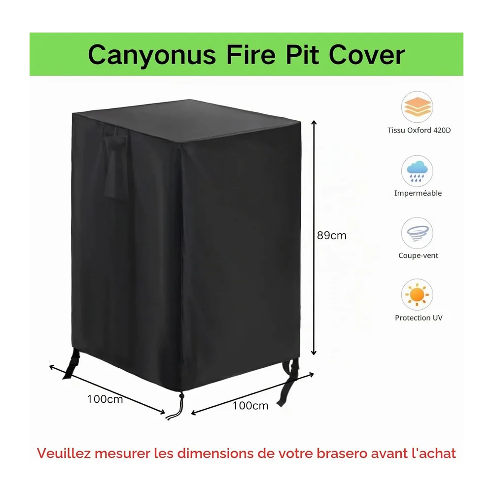 Housse de brasero carrée, imperméable et coupe-vent 420D robuste avec cordon de serrage