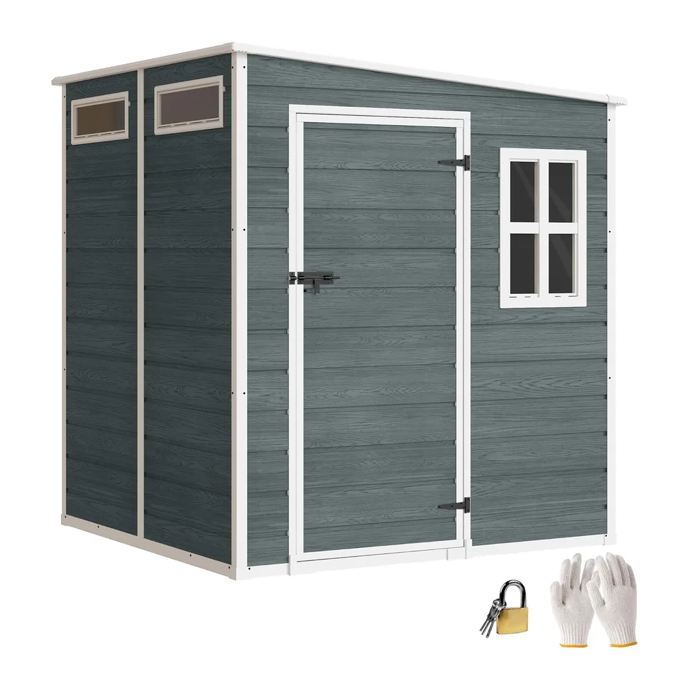 Outsunny Abri de Jardin en Résine 3,3㎡ 182x182x183 cm Gris Effet Bois