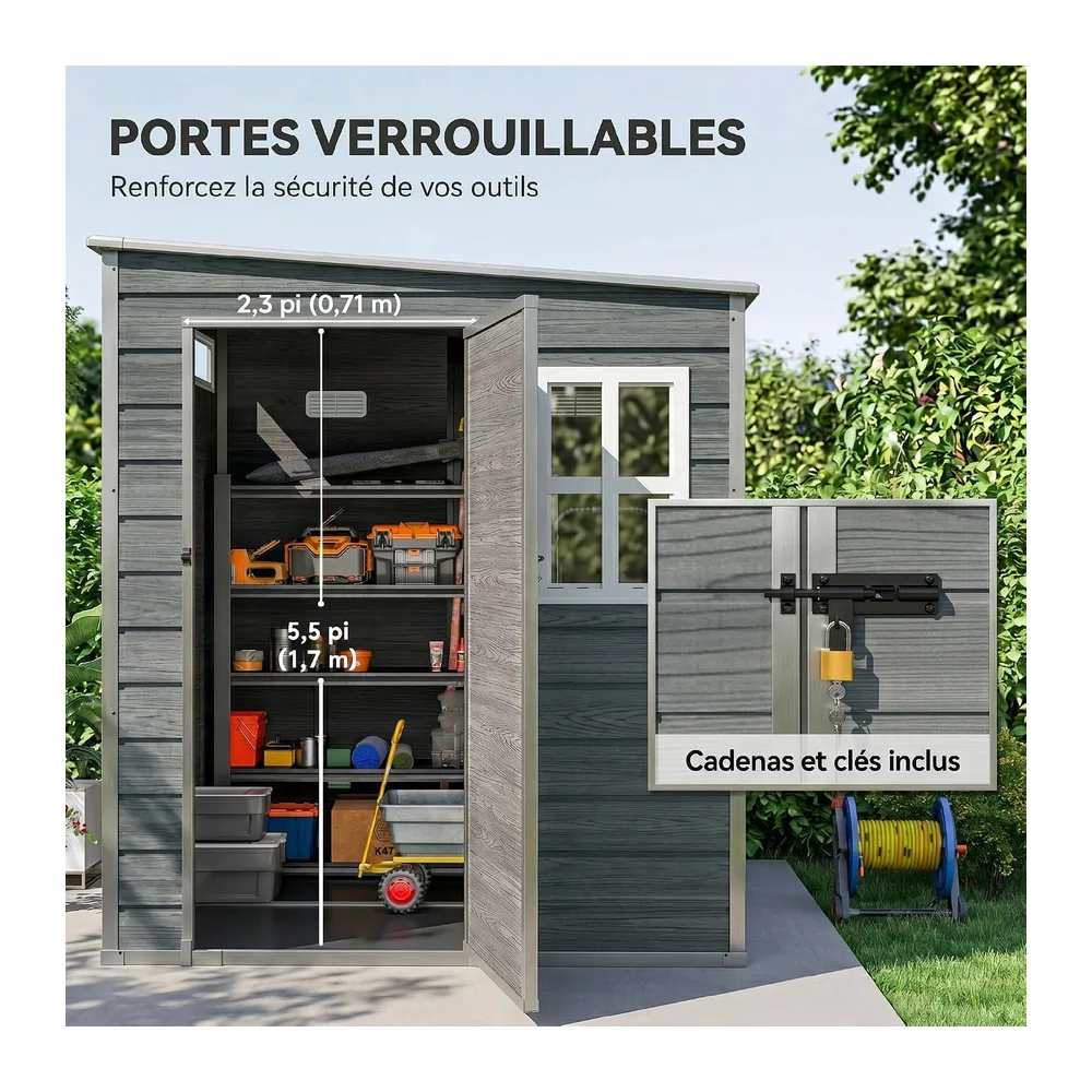 Outsunny Abri de Jardin en Résine 3,3㎡ 182x182x183 cm Gris Effet Bois
