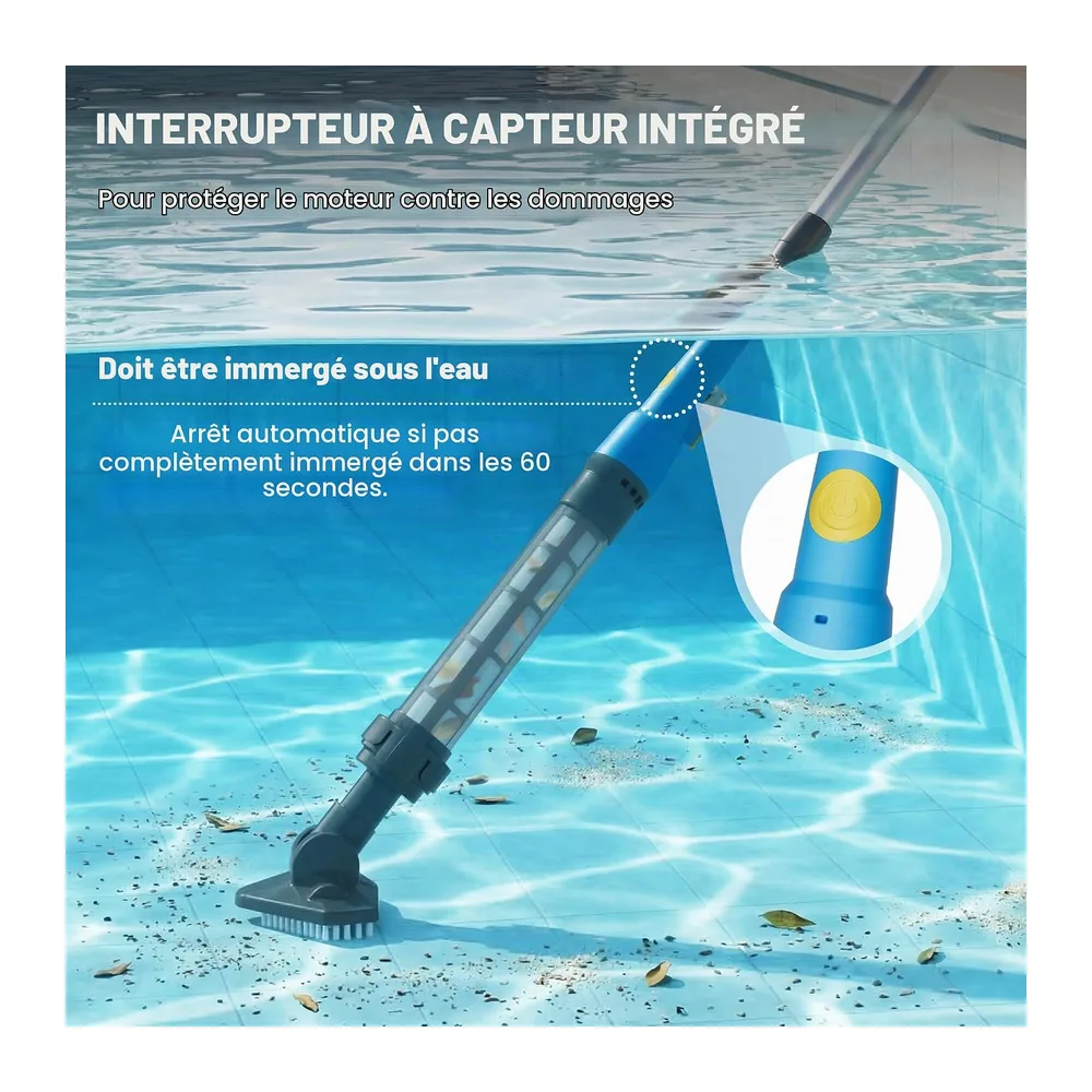 Aspirateur de Piscine sans Fil, aspirateur de Fond Rechargeable avec jusqu'à 60 Min