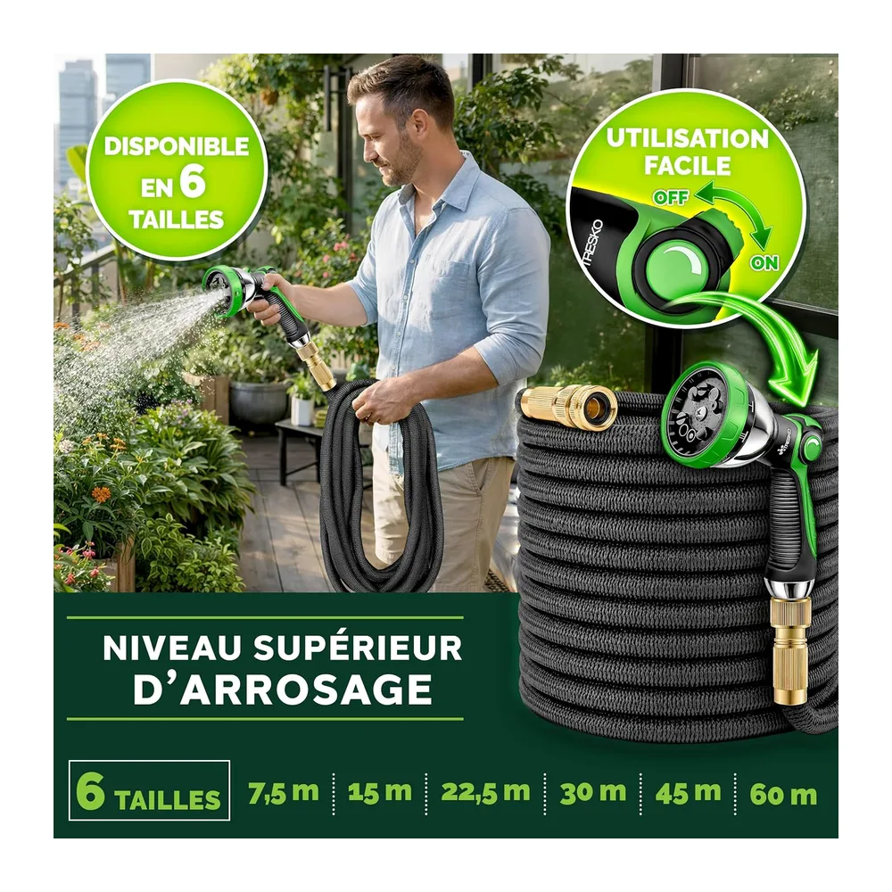TRESKO® Tuyau d'arrosage Flexible et Extensible pour Jardin
