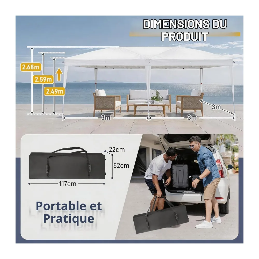 LEADZM Tonnelle pliante One-Touch, cadre en métal, imperméable, protection UV 50+