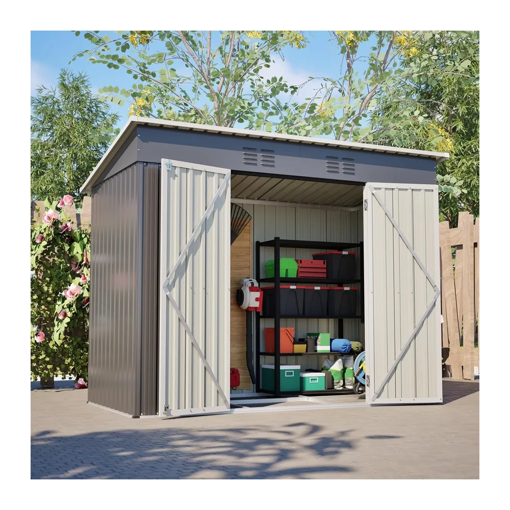 Abri de Jardin Métal Galvanisé avec Fondation, Cabane de Jardin Extérieur Résistant aux