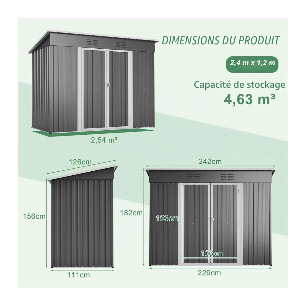 Abri de Jardin Métal Galvanisé avec Fondation, Cabane de Jardin Extérieur Résistant aux