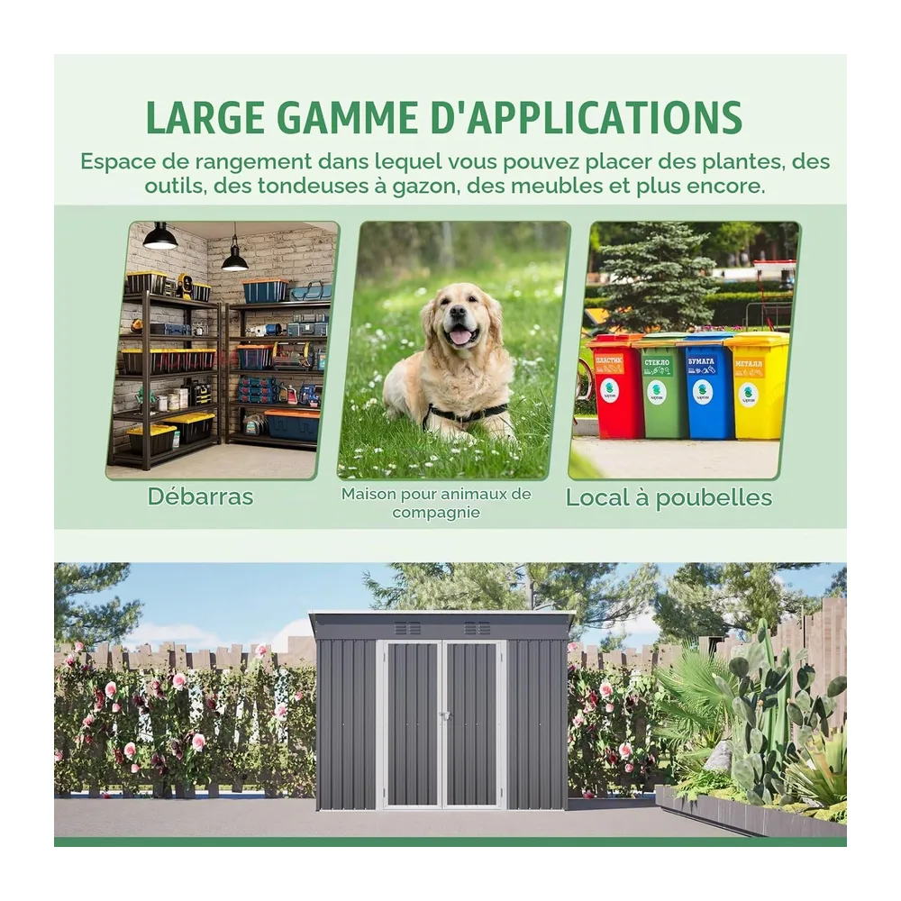 Abri de Jardin Métal Galvanisé avec Fondation, Cabane de Jardin Extérieur Résistant aux