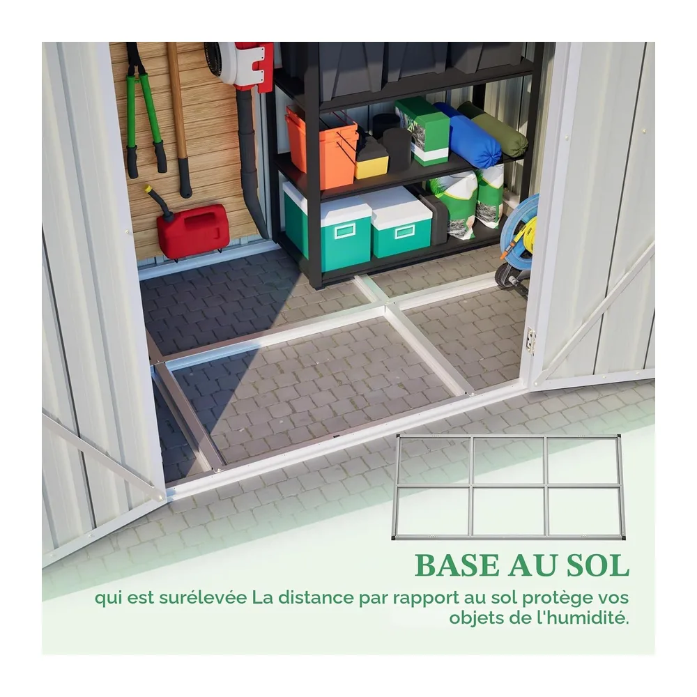 Abri de Jardin Métal Galvanisé avec Fondation, Cabane de Jardin Extérieur Résistant aux