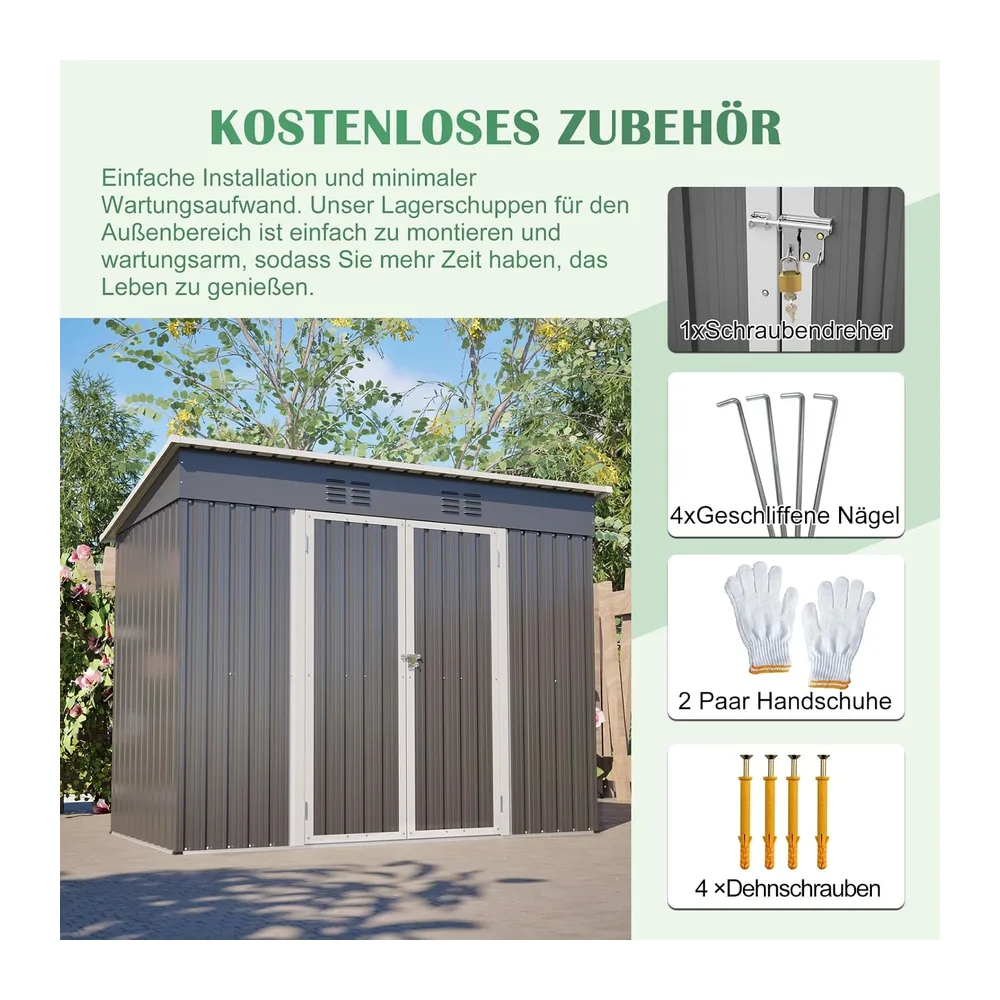 Abri de Jardin Métal Galvanisé avec Fondation, Cabane de Jardin Extérieur Résistant aux