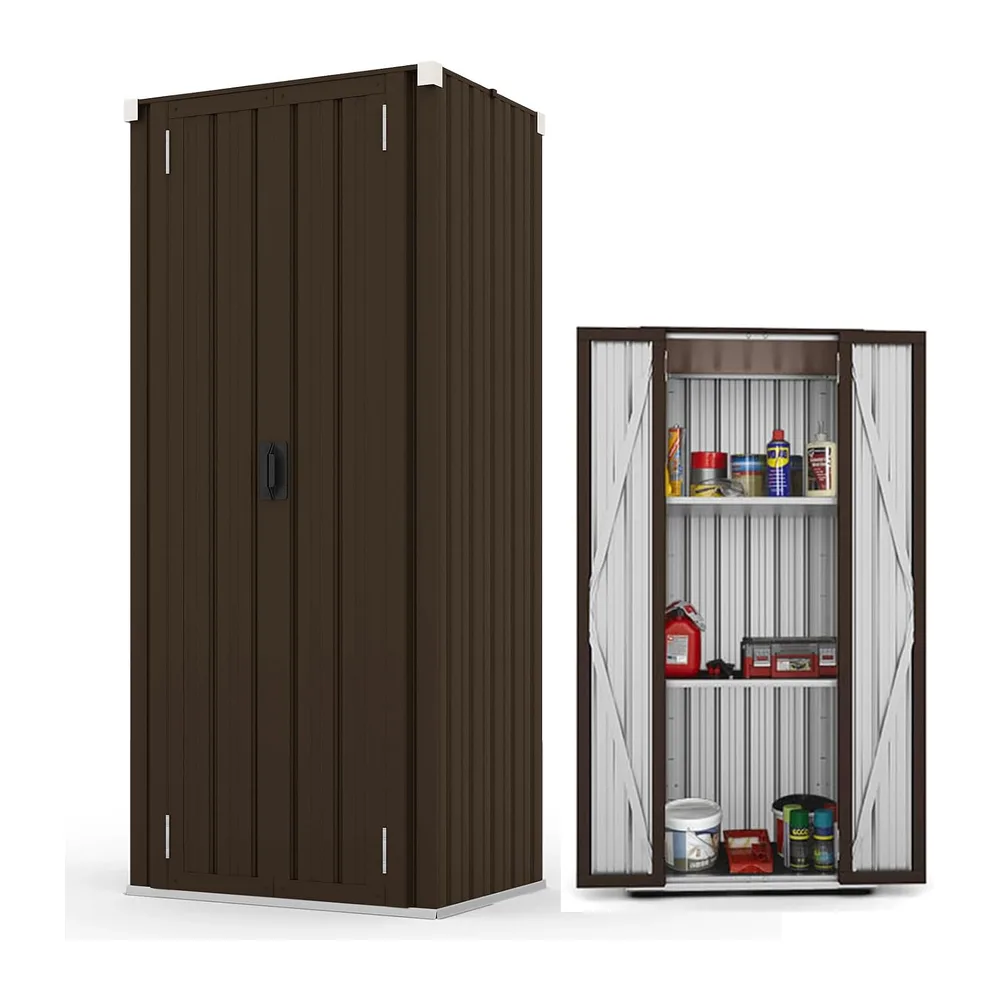 YODOLLA Abri de Jardin Métal, Armoire de Rangement Extérieure à 3 Niveaux, Étagères