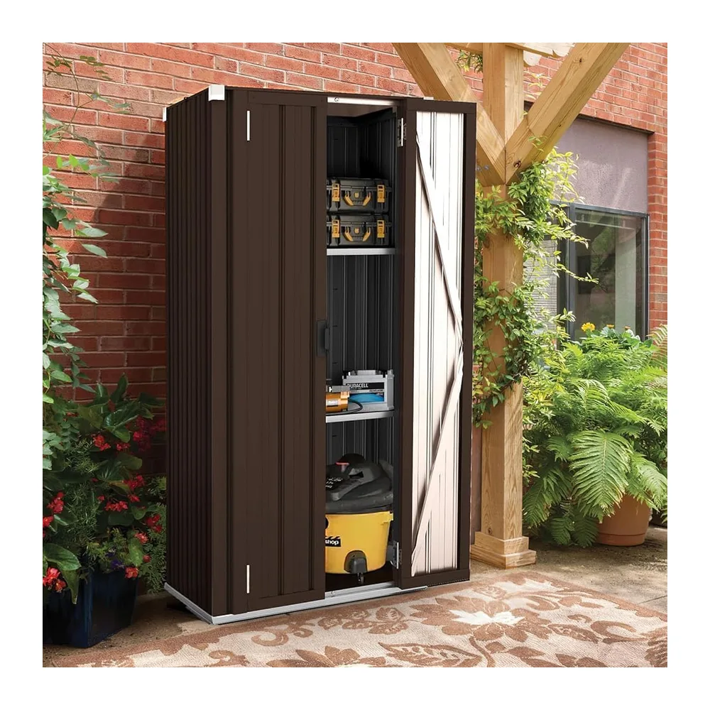 YODOLLA Abri de Jardin Métal, Armoire de Rangement Extérieure à 3 Niveaux, Étagères