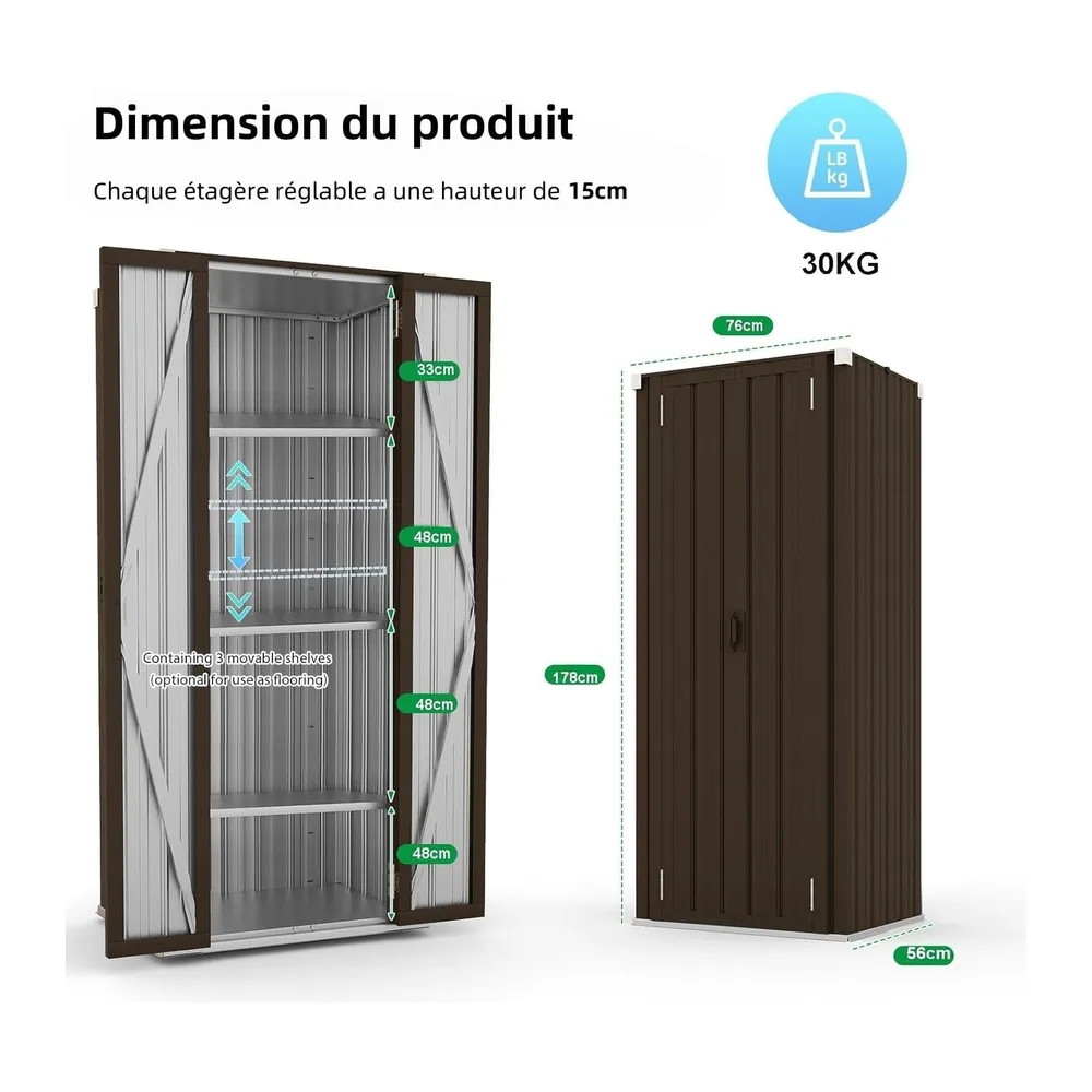 YODOLLA Abri de Jardin Métal, Armoire de Rangement Extérieure à 3 Niveaux, Étagères