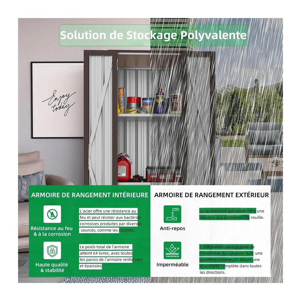 YODOLLA Abri de Jardin Métal, Armoire de Rangement Extérieure à 3 Niveaux, Étagères