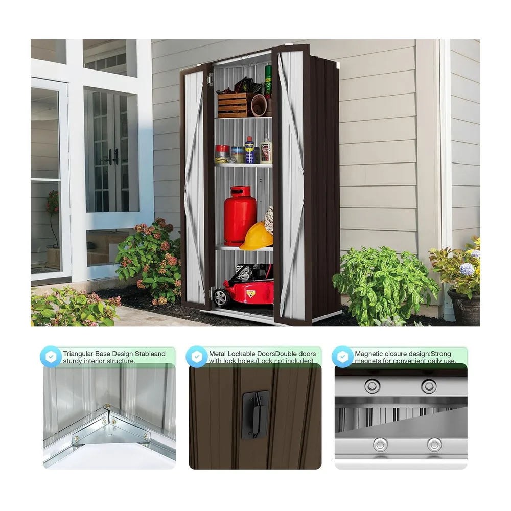 YODOLLA Abri de Jardin Métal, Armoire de Rangement Extérieure à 3 Niveaux, Étagères
