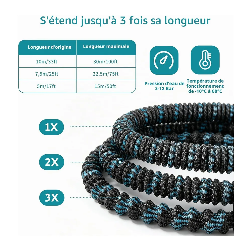 Tuyau d'Arrosage Extensible 15m, Métal Raccords-en Tuyau Arrosage Retractable avec