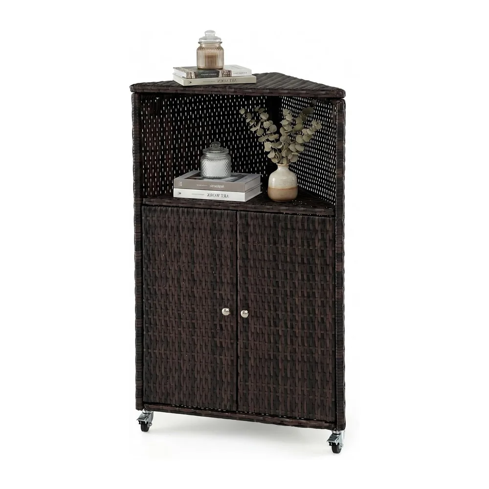 LIFEZEAL Armoire de Jardin en Rotin, Armoire d'angle avec Étagères