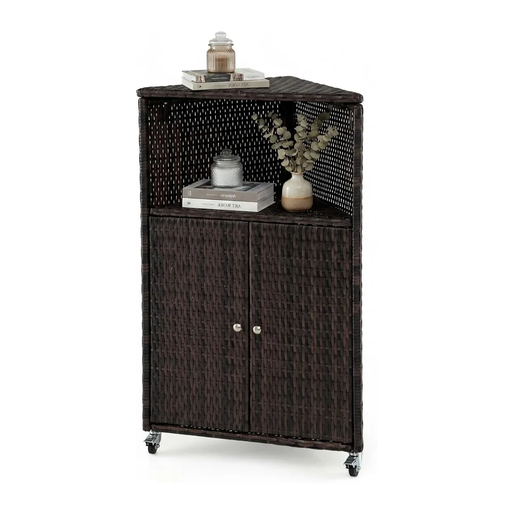 LIFEZEAL Armoire de Jardin en Rotin, Armoire d'angle avec Étagères