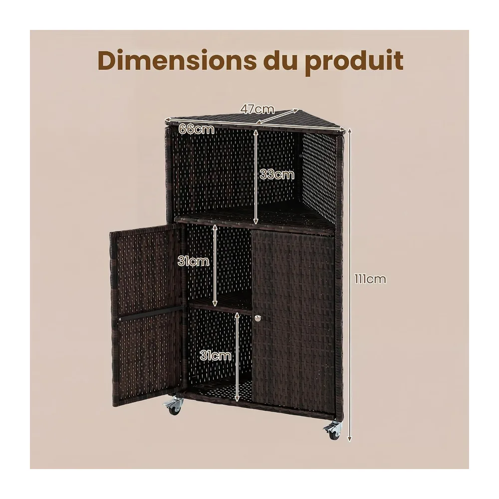 LIFEZEAL Armoire de Jardin en Rotin, Armoire d'angle avec Étagères