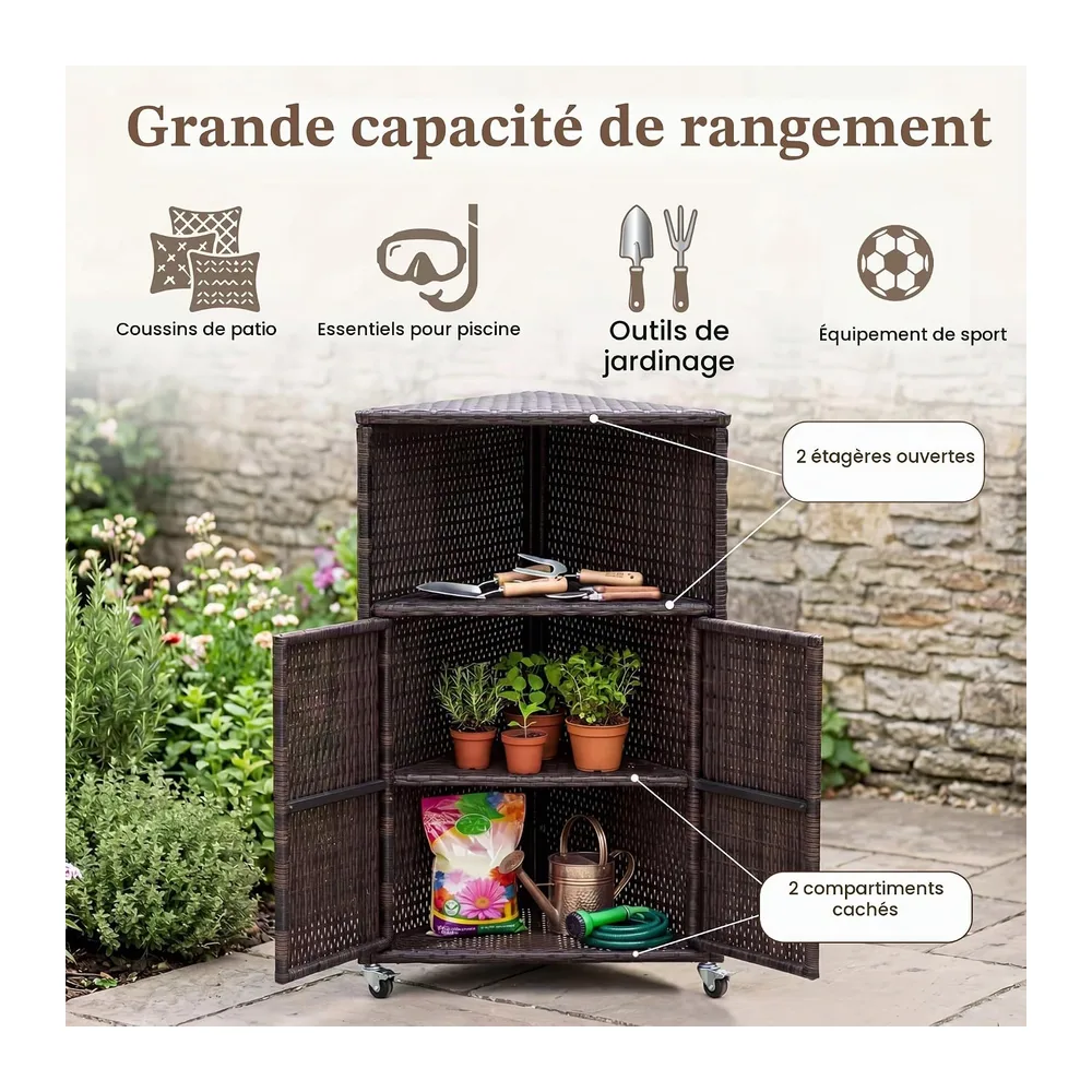 LIFEZEAL Armoire de Jardin en Rotin, Armoire d'angle avec Étagères