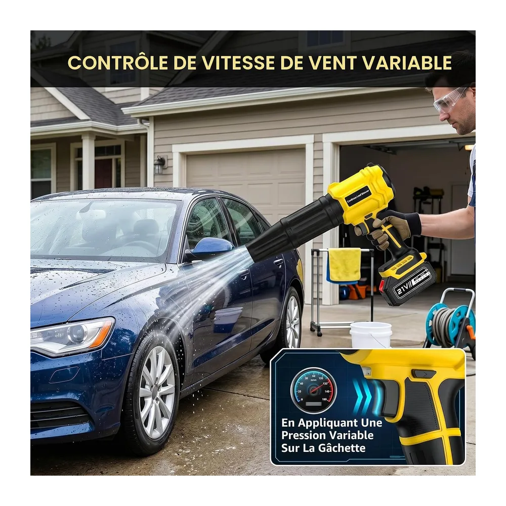 Souffleur Batterie avec 2 Batteries 4,0 Ah, 21V Souffleur de Feuilles sans Fil 65 m/s