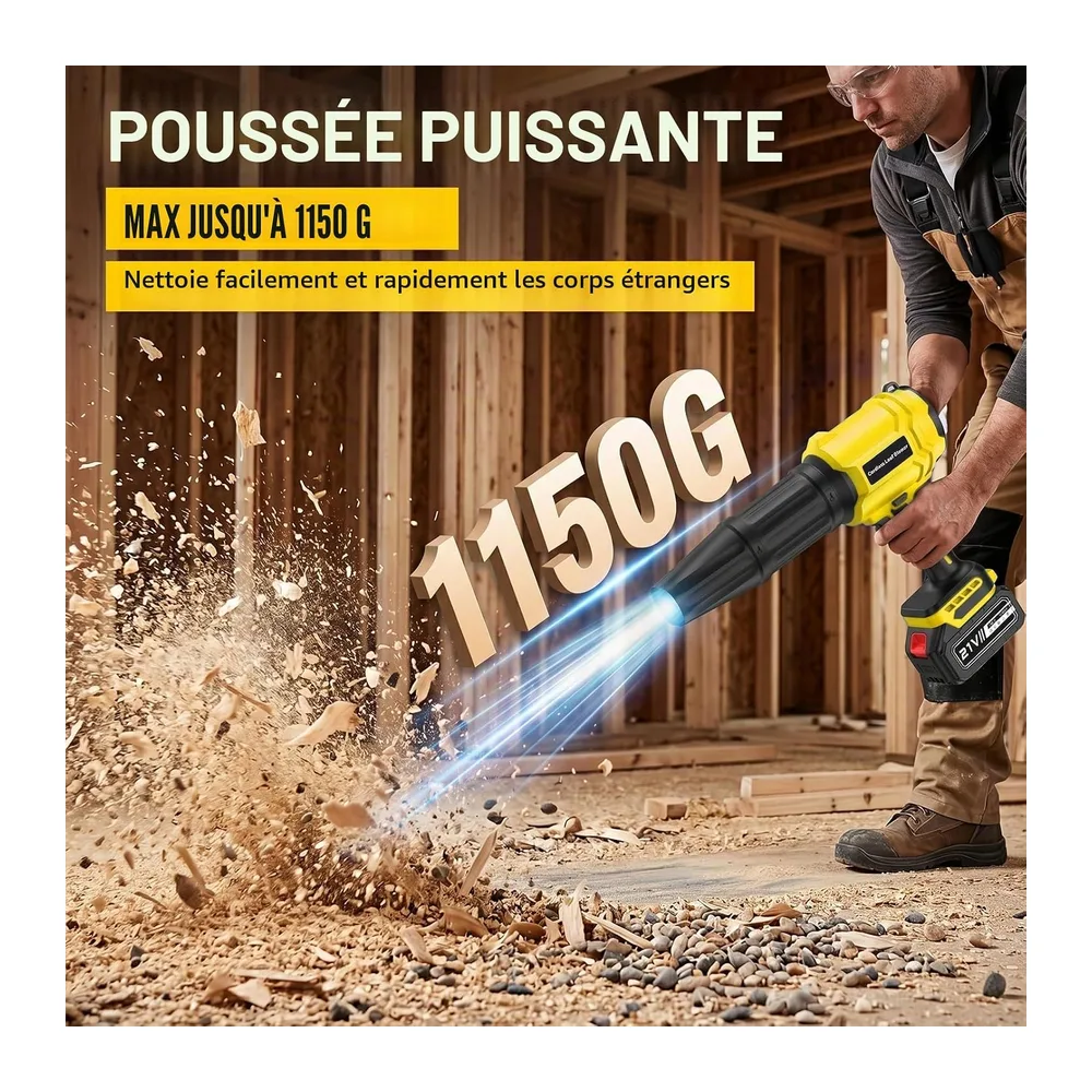 Souffleur Batterie avec 2 Batteries 4,0 Ah, 21V Souffleur de Feuilles sans Fil 65 m/s