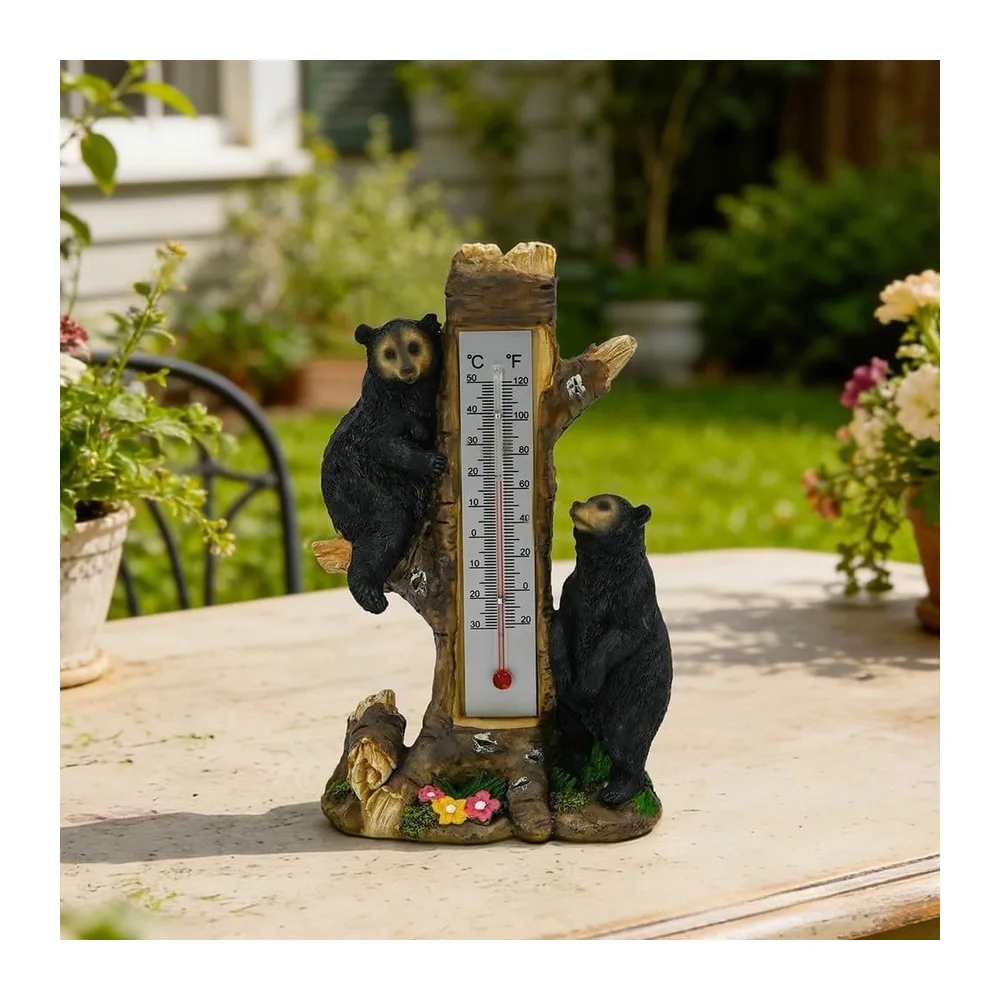 Countrywear Statue thermomètre en forme d'ours en résine pour espaces extérieurs et